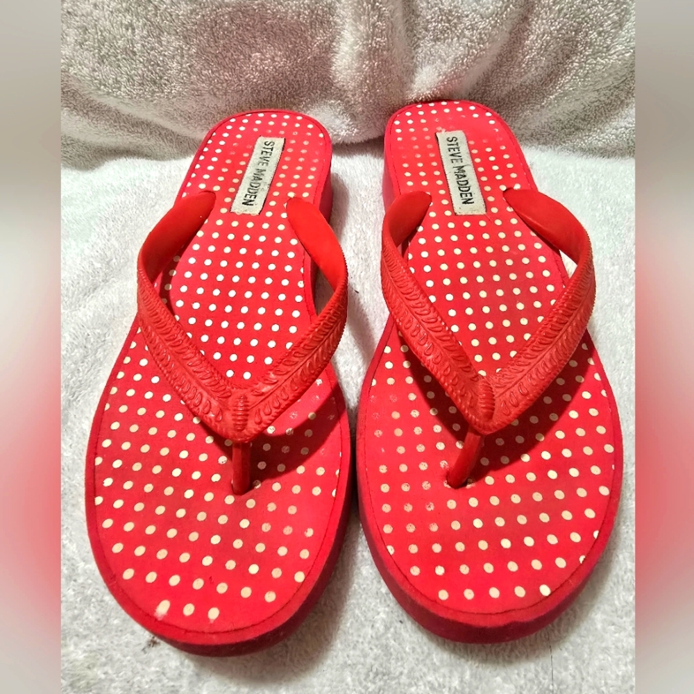 Steve Madden Red Polka Dot Flip Flops